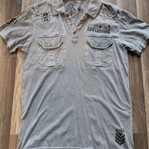 Affliction Men’s Gray Short Sleeve Polo Shirt